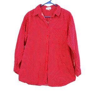 IZOD Size Medium Button Up Long‎ Sleeve Red White Star Pattern Shirt 100% Cotton